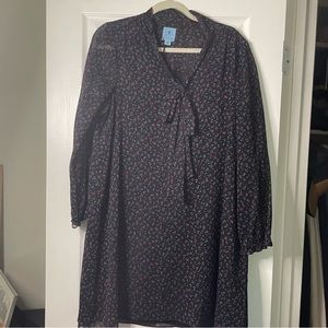 Cece Women's Long Sleeve Mock Neck Floral-Print Smocked Dress Black Floral Print